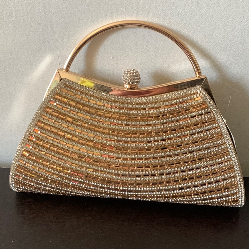 D'margeaux Gold Glitter Crossbody Clutch.